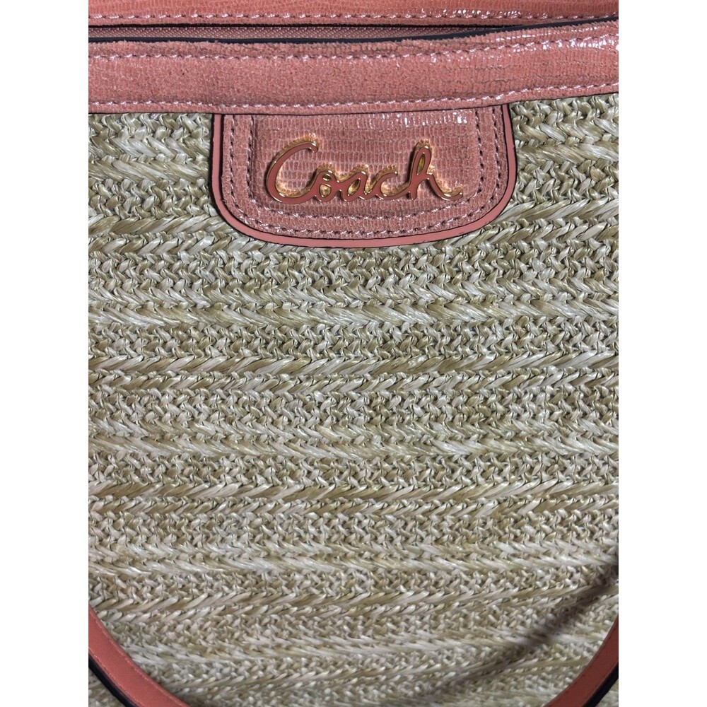 Coach Alexandra Straw Studded Tote Bag In Natural/Coral Peach F21959 - Picture 8 of 12